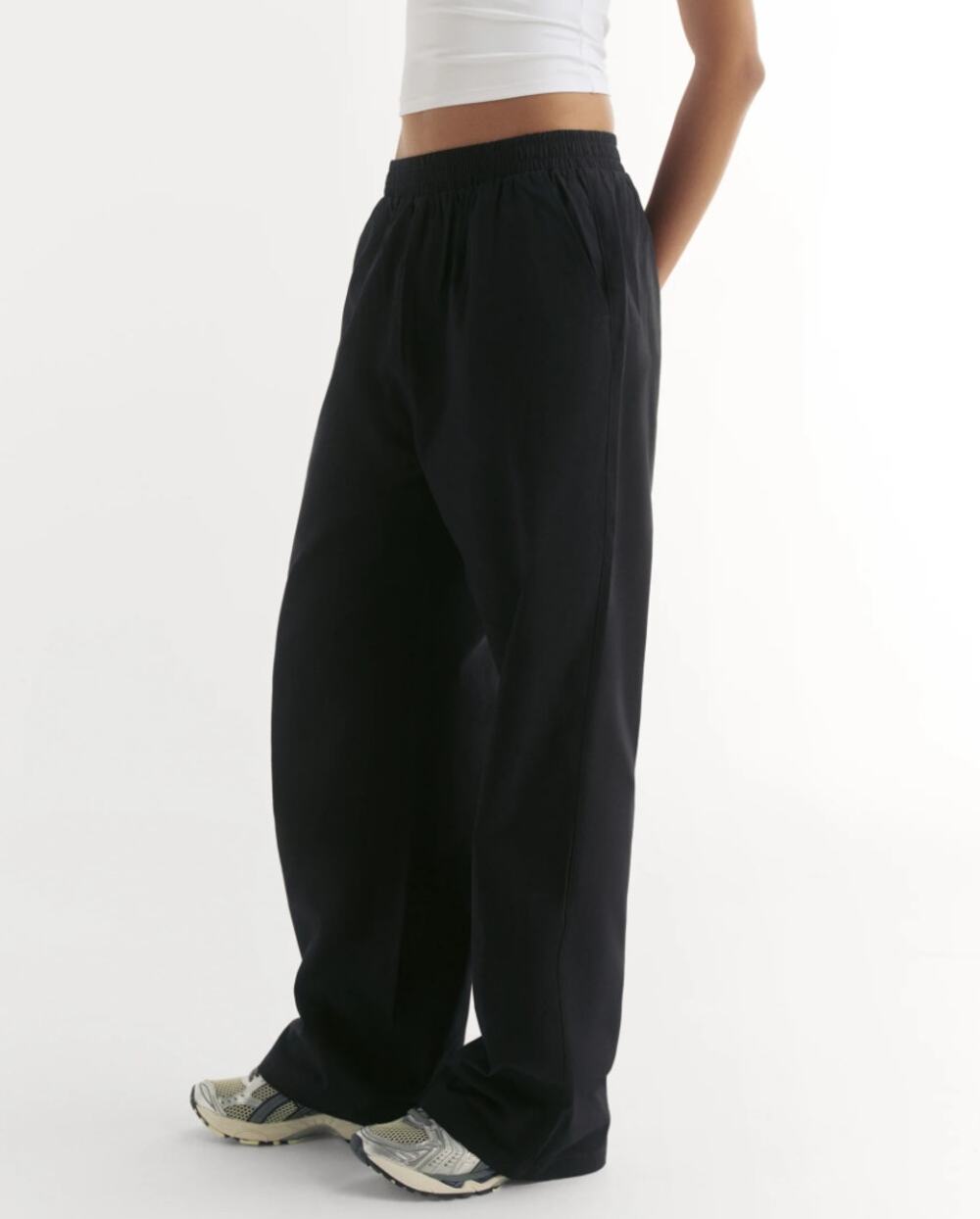ADANOLA Black Organic Cotton Wide Leg Trousers Pants Small High Waist